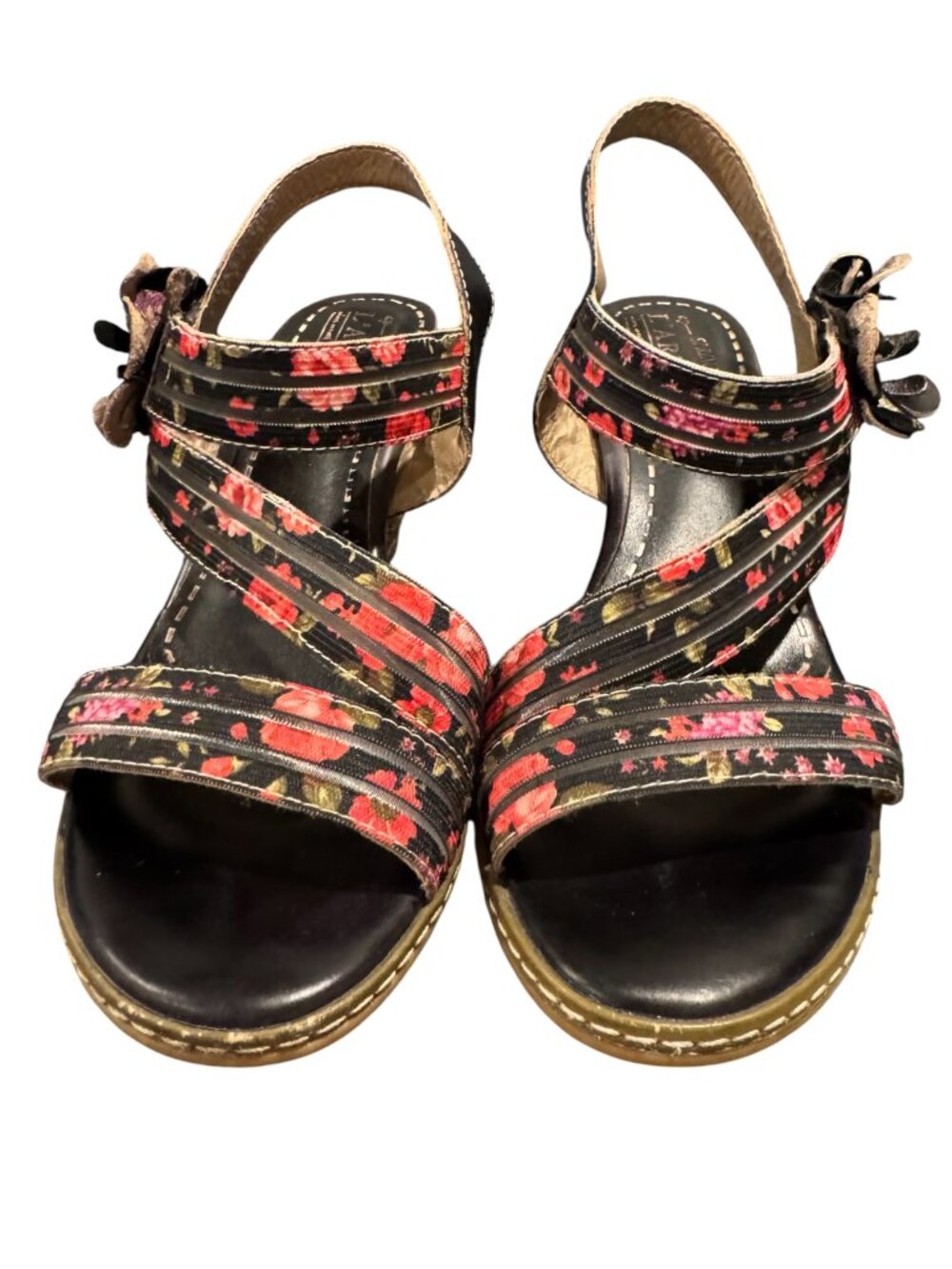L’Artiste Spring Step LANDY-RDM Leather Floral Wedge Sandals EU 39 Women’s 8/8.5 - Picture 3 of 9